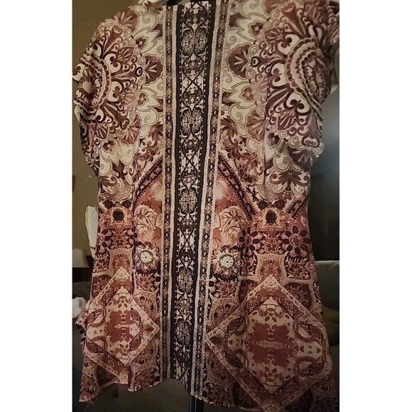 One World Womens XS Lace Floral Geometric Print Tshirt Tunic Top NWT B7 New - Picture 4 of 7